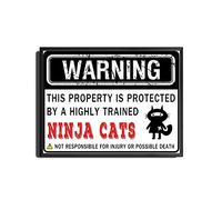 TSEZLOJH Tin Metal Signs Funny Field Or Property Warning Sign This Property is Protected by A Highly Trained Ninja Cats Cat 12X16 inch-Metal Frame Tin Painting
