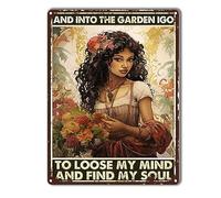 TSEZLOJH Tin Sign and Into The Garden I Go to Lose My Mind and Find My Soul Vintage Art Sign for Home Office Room Wall Decor Gift 12"x16"
