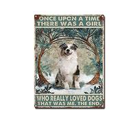 TSEZLOJH Tin Sign Australian Shepherd Dog Once Upon A Time There was A Girl Who Metal Wall Art Sign Pub Wall Decor Art 12x16 Inch-Tin Sign