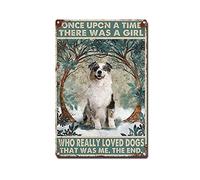 TSEZLOJH Tin Sign Australian Shepherd Dog Once Upon A Time There was A Girl Who Wall Decor Metal Sign Retro Tin Art Decor 8x12 Inch-Tin Sign
