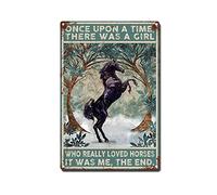 TSEZLOJH Tin Sign Once Upon A Time There was a Girl Who Really Loved Horse Aluminum Sign for Coffee Home Wall Decor 8x12 Inch-Tin Sign
