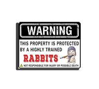 TSEZLOJH Tin Sign Painting Funny Field Or Property Warning Sign This Property is Protected by A Highly Trained Rabbits 12X16 inch-Tin Painting