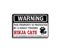 TSEZLOJH Tin Sign Painting Funny Field Or Property Warning Sign This Property is Protected by A Highly Trained Ninja Cats Cat 8X12 inch-Tin Painting