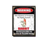 TSEZLOJH Tin Sign Rabbit Cartoon Bunny This Property is Protected by Highly Trained Rabbit Not Responsible for in Jury Or Possible Death Caution Warning Notice 12X16 inch-Metal Frame Tin Painting