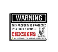 TSEZLOJH Tin Signs Funny Field Or Property Warning Sign This Property is Protected by A Highly Trained Chicken 12X16 inch-Tin Painting