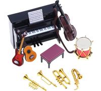 Tsffae 12pcs/set 1:12 Dollhouse Miniature Classical Musical Instrument Mold Simulation Piano Guitar Saxophone Set Home Life Scene Decor