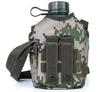 Tsffae 1l Army Hip Flask Water Bottle Aluminum Wine Pot Military Canteen Camping Hiking Survival Kettle Sport Bottle with Shoulder Strap for Outdoor Camping