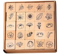 Tsffae 25pcs/set Vintage Wooden Printing Stamps Wood Rubber Stamps Flower Stamps Natural Plant and Floral Ink Stamps for Card Making