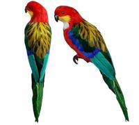 Tsffae 2pcs Artificial Parrot Figurines Photography Props Large Feather Parrot Macaw for Pathway Landscape Lawn Ornaments
