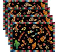 Tsffae 4pcs Day of the Dead Skull Placemats Mexican Style Table Mats Colorful Flower Skull Table Placemat for Dia De Los Muertos Halloween Home Kitchen Supplies
