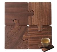 Tsffae 4pcs/set Wooden Puzzle Tea Coffee Cup Pad Durable Drink Mat Walnut Coasters Heat Resistant Home Table Placemats Tableware Decor Stand Mug