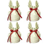 Tsffae Christmas Reindeer Candy Gift Bag Ornament 4pcs Santa Sacks Drawstring Bag Christmas Decoration Kids Gift Party New Year Gift