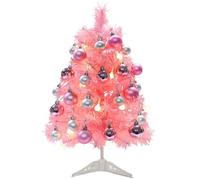 Tsffae Christmas Tree, Mini Pink Christmas Tree Small Artificial Xmas Tree with Led Lights and Glitter Balls Xmas Pine Tree for Christmas Decor
