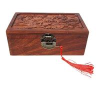 Tsffae Extra Large 19.5cm Wooden Dragon and Phoenix Jewellery Box Mahogany Pearwood Jewellery Storage Carved Embossed Necklace Box Wooden Decorative Box