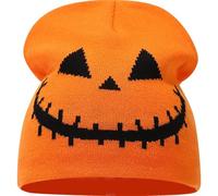 Tsffae Halloween Knitted Beanie Hat Pumpkin Face Pattern Knitted Hat Cycling Skiing Hat Comfortable Warm Personality Hip Hop Knitted Cap for Men and Women