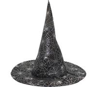 Tsffae Halloween Vintage Witch Hat for Women, Witches Wizard Cosplay Accessories Spider Web Printed Pointed Witches Hat for Adult Halloween Costume Party Supplies