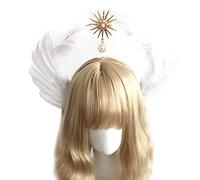 Tsffae Halo Crown Headband, Goddess Headpieces, Bridal Wedding Crown Halo Headdress Angel Feather Wings Tiaras Crowns for Women Girls