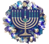 Tsffae Hanukkah Door Hanging Wreath, Rustic Hanukkah Door Sign, Chanukah Candlestick Hanging Decoration Glowing Plaque for Window Door Farmhouse Decorations