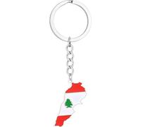 Tsffae Lebanon Map Flag Keychain, Metal Lebanese Map Flags Keyring Key Pendants Jewelry Gift for Women Men Handbag Car Key Accessories