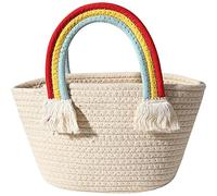 Tsffae Lovely Rainbow Cloud Handbag Seaside Holiday Beach Bag Handmade Cotton Woven Bags Straw Weave Bag Kids Girls Fashion Accessories