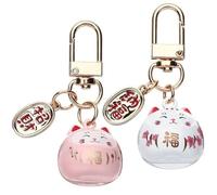 Tsffae Lucky Cat Keychains 2pcs Japanese Fortunate Cat Beckoning Cat Buckle Keyring Feng Shui Lucky Cat Keyring for Handbag Backpack Key Car