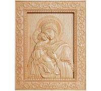 Tsffae Religious Statue of Jesus and the Virgin Mary, 1pc Wooden Photo Frame Mother Mary with Jesus, Relief Crafts Home Ornaments