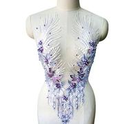 Tsffae Sew on Patch Flower Tassel Beads Rhinestone Embroidered Gown Applique Vintage Lace Applique Clothing Embellishments Dress Diy Decor