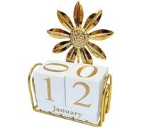 Tsffae Wooden Block Calendar for Desk, 1pc Desktop Perpetual Calendar, Modern Metal Sunflower Sculpture Month Date Display Blocks Desk Calendar for Home Office Decor