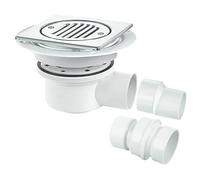 TSG52T6SS TRAPPED Shower Gully 50MM Water Seal, Suitable for Tiled & Stone Floors, Horizontal Outlet, Socket Reducer Included, 1 in Pack