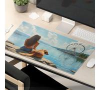 TSGB Mouse Pad Work Funny Woman And Dog By The Lake With Ferris Wheel Mouse Pad Desk Pads Large Mousepad