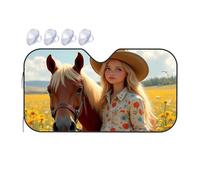 TSGB Sun Shade For Car Floral Dreams: A Woman With Her Horse In A Field Of Flowers Car Windshield Sunshade Sun Shade For Car Window Window Sun Shade For Car(70x130cm)