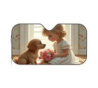 TSGB Sun Shade For Car Floral Wallpaper: A Little Girl And Her Puppy Car Windshield Sunshade Sun Shade For Car Window Window Sun Shade For Car(76x140cm)