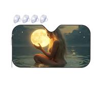 TSGB Sun Shade For Car Full Moon In The Hands Of A Woman Car Windshield Sunshade Sun Shade For Car Window Window Sun Shade For Car(70x130cm)