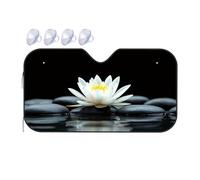 TSGB Sun Shade For Car White Lotus On Black Stones Car Windshield Sunshade Sun Shade For Car Window Window Sun Shade For Car(70x130cm)