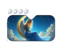 TSGB Sunshade For Car Windshield Angel Sitting On The Moon In A Blue Dress Car Windshield Sunshade Sun Shade For Car Sun Shade For Car(76x140cm)