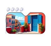TSGB Sunshade For Car Windshield Colorful Mediterranean View From The Terrace Car Windshield Sunshade Windshield Sunshade Blackout Shade(76x140cm)