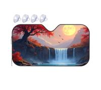 TSGB Sunshade For Car Windshield Full Moon Over The Autumn Waterfall Car Windshield Sunshade Windshield Sunshade Blackout Shade(70x130cm)