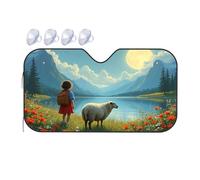 TSGB Sunshade For Car Windshield Girl And Sheep By The Lake Under A Full Moon Car Windshield Sunshade Sun Shade For Car Sun Shade For Car(70x130cm)