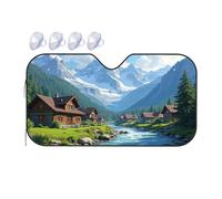 TSGB Sunshade For Car Windshield Mountain Village With River And Snow-Capped Peaks Car Windshield Sunshade Windshield Sunshade Blackout Shade(70x130cm)