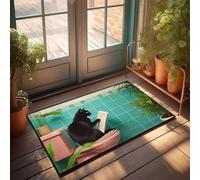 TSGB Welcome Mats Funny Black Cat Reading In Pastel Bathroom Doormat Outdoor Mats For Home Entrance Farm Kitchen Rug(65X90CM)