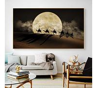 TSHAOSHUNHT Camel in the Desert Landscape Paintings Canvas Art Posters Prints Moon Night Scene Picture Home Wall Decor 60x80cmx1pcs frameless