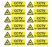 TSHAOUN 12 Pack CCTV in Operation Window Sticker, CCTV Camera Security Self Adhesive Reverse Window Sticker Signs, Waterproof CCTV in Operation Sign, 150 * 50mm Yellow