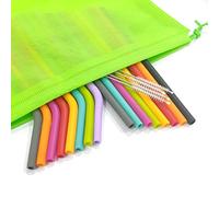 TSHAOUN 16 Pieces Silicone Straws Reusable, 8 Bend + 8 Straight Colorful Drinking Straws, Regular Size Smoothie Straws Soft Flexible Silicone Straw with 2 Cleaning Brushes and Storage Bag (Multicolor)