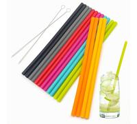 TSHAOUN 16 Pieces Silicone Straws Reusable Colorful Straight Drinking Straws, Regular Size Replacement Smoothie Straws for Adults Kids, Soft Flexible Rubber Straw with 2 Cleaning Brushes (16PCS)