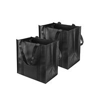 TSHAOUN 2 Pack Black Shopping Bags, Reusable Shopping Bag Grocery Bag Tote Bag, Foldable, Washable, Stands Upright, Reinforced Bag with Small Hook for Life, Family, Holiday, Picnic, Camping (2 Pack)