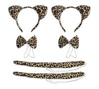 TSHAOUN 2 pieces leopard ears headband Set Ears Tail Bow Tie， Animal Cat Ears Band Bow Tail Fancy Dress Up Set(Leopard)