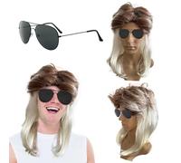 TSHAOUN 2 Pieces Rock Wig Set, Rocker Blond Brown Wig Rockstar, 80's Retro Disco Wig Costume Men, Hippy Star Artificial Hair For 1980s Disco, theme party, carnival, Halloween (Blond)