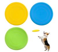 TSHAOUN 3pcs dog frisbee，Dog Flying Disc Toy， Natural Soft Rubber Pet Flying Saucer，for Outdoor Interactive Fun. 7Inch (yellow green blue)
