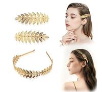 TSHAOUN 3pcs Roman Leaf Crown, Girls Greek Headband, Boho Headpiece, Gold Leaves Hair Barrettes
