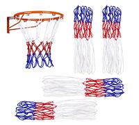 TSHAOUN 4 Pack Heavy Duty Basketball Net, Basketball Net Replacement Kit, Red White & Blue Tri-Colored Basketball Nets Replacement, 12 Loops Basketball Net for Outdoor Indoor Sports (4 PCS)